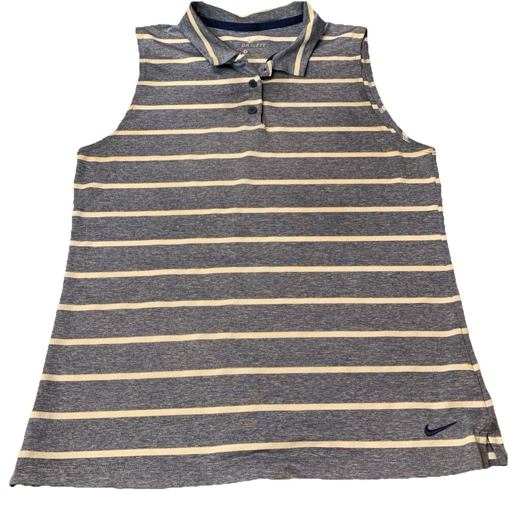 Nike Golf Dri-Fit Sleeveless Polo Shirt Womens Medium Tennis Heather Blue Stripe